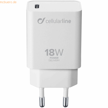 Cellularline USB-C Charger PD 18W iPhone Weiss,ohne Kabel