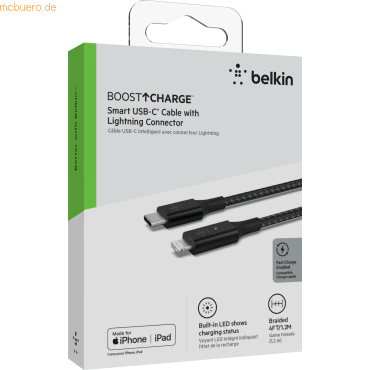 Belkin Smart LED USB-C auf Lightning Kabel, 1,2m, schwarz