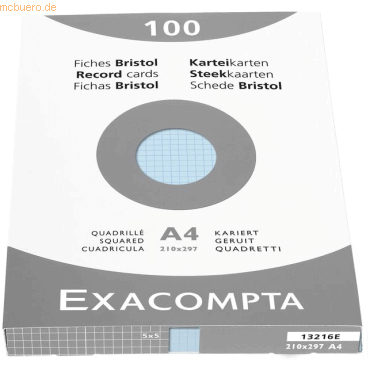 Exacompta Karteikarten A4 kariert blau VE=100 Stck