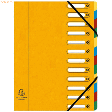 6 x Exacompta Ordnungsmappe A4 12-teilig mit Gummizug gelb