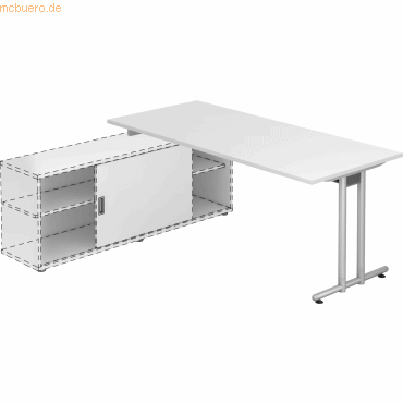 mcbuero.de Anbauschreibtisch T-Fu 180x80cm wei/silber