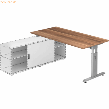 mcbuero.de Anbauschreibtisch T-Fu 160x80cm Zwetschge/silber