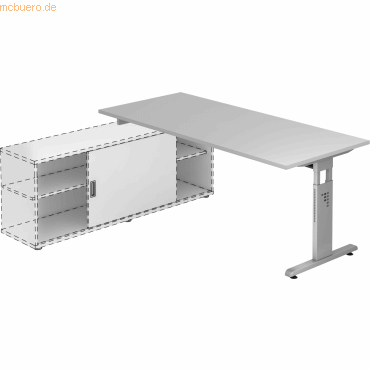 mcbuero.de Anbauschreibtisch T-Fu 180x80cm grau/silber