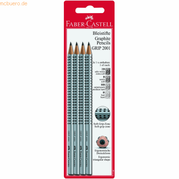 5 x Faber Castell Bleistift Grip 2001 H HB B 2B silber auf Blisterkart