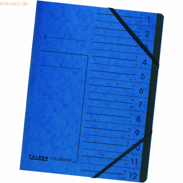 Falken Ordnungsmappe A4 355g/qm Colorspan-Karton 12 Fcher 2 Gummizge