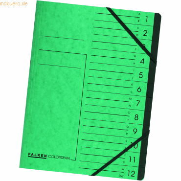 Falken Ordnungsmappe A4 355g/qm Colorspan-Karton 12 Fcher 2 Gummizge