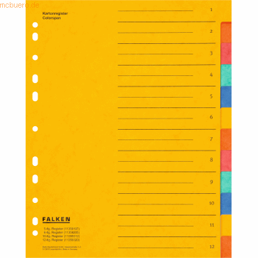 Falken Register A4 Colorspan-Karton 355g/qm 12-teilig