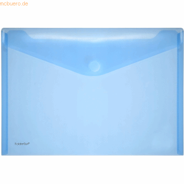 10 x Foldersys Dokumentenmappe A4 quer PP Klettverschluss blau transpa