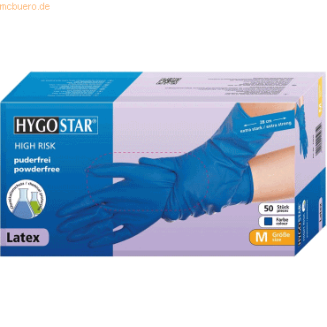 10 x HygoStar Latex-Handschuh High Risk puderfrei M 28cm dunkelblau VE