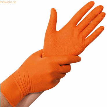 10 x HygoStar Nitril-Handschuh Power Grip puderfrei XL 24cm orange VE=