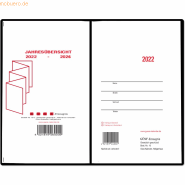 Güss Taschenkalender 9x15cm 1 Monat auf 2 Seiten schwarz 2020