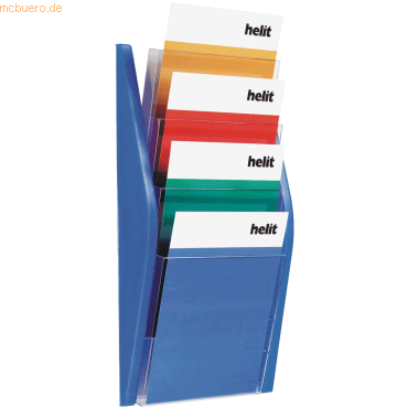 Helit Wandprospekthalter Bogendesign A4 4 Fcher blau
