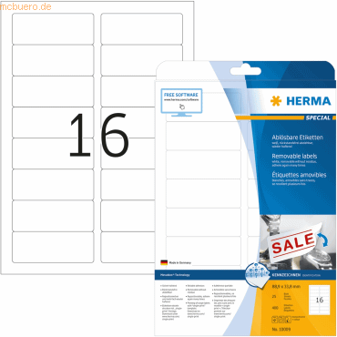 HERMA Etiketten wei Movables/ablsbar 88,9x33,8mm Special A4 VE=400 S