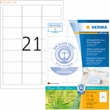 HERMA Etiketten 63,5x38,1mm naturwei RC A4 VE=100 Blatt