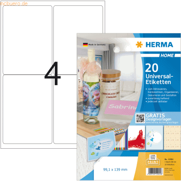 5 x HERMA Etiketten Home 99,1x139mm weiß A4 VE=20 Stück