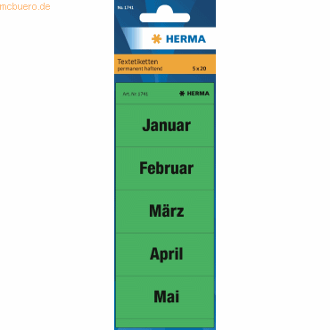 HERMA Inhaltsschild fr Ordnerrcken Monate sortiert grn VE=100 Etike