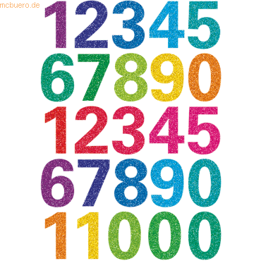 10 x HERMA Sticker Magic Zahlen Glittery VE=1 Blatt