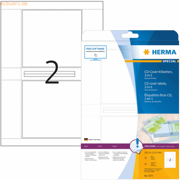 HERMA CD-Cover-Etiketten wei 121,5x117,5mm Special A4 VE=50 Stck