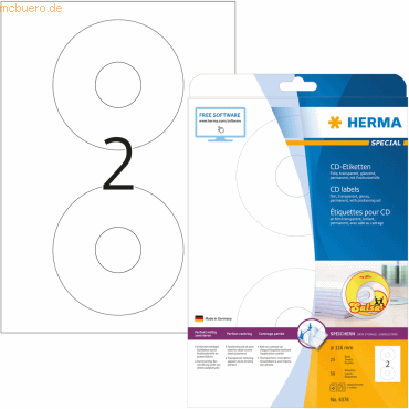 HERMA CD-Etiketten Folie transparent Durchmesser 116mm VE=50 Stck
