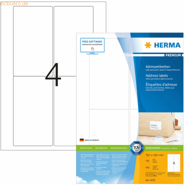 HERMA Etiketten wei 78,7x139,7mm Premium A4 VE=400 Stck