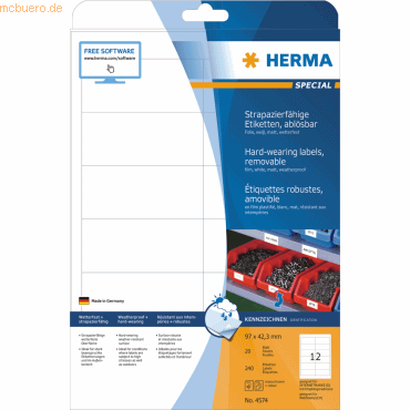 Herma Etiketten 97x42,3mm Folie wei wiederablsbar VE=240 Stck