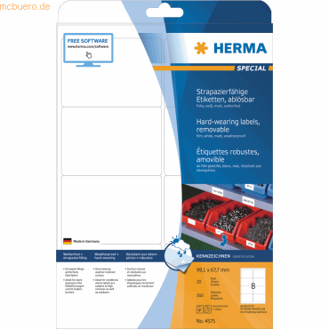 Herma Etiketten 99,1x67,7mm Folie wei wiederablsbar VE=160 Stck