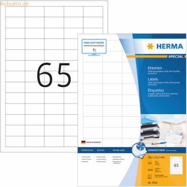 HERMA Inkjet-Etiketten wei 38,1x21,2mm Special A4 VE=6500 Stck