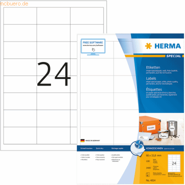 HERMA Inkjet-Etiketten wei 66x33,8mm Special A4 VE=2400 Stck