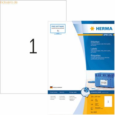 HERMA Inkjet-Etiketten wei 210x297mm Special A4 VE=100 Stck