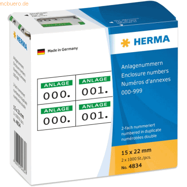 HERMA Anlagenummern selbstklebend 2-fach Aufdruck grn VE=2x1000 Stck