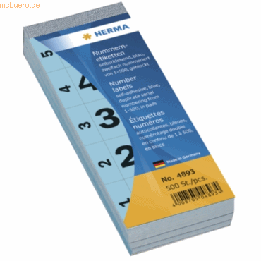 HERMA Nummernblock selbstklebend 1-500 blau 28x56mm VE=500 Stck