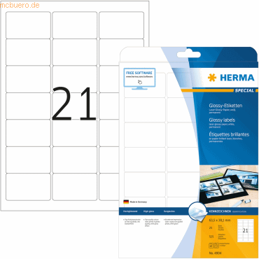 HERMA Etiketten wei Glossy 63,5x38,1mm Special A4 LaserCopy 525 Stck
