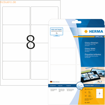 HERMA Etiketten wei Glossy 96x63,5mm Special A4 LaserCopy 200 Stck