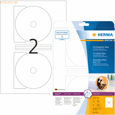 HERMA CD-Etiketten wei Glossy Durchmesser 116mm Special A4 VE= 50 St