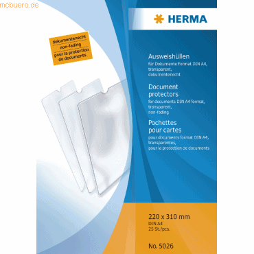 25 x HERMA Ausweishlle 220x310mm fr Dokumente DIN A4