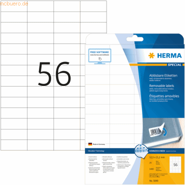 HERMA Etiketten wei Movables/ablsbar 52,5x21,2mm Special A4 VE=1400S