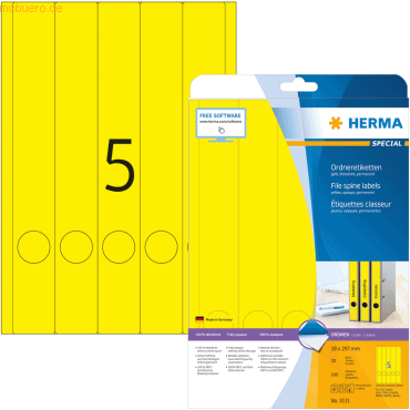 HERMA Ordneretiketten gelb 38x297mm Special A4 VE=100 Stck