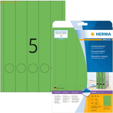HERMA Ordneretiketten grn 38x297mm Special A4 VE=100 Stck