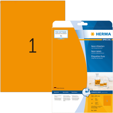 HERMA Etiketten neon-orange 210x297mm Special A4 LaserCopy 20 Blatt