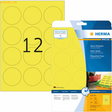 HERMA Etiketten neon-gelb Durchmesser 60mm Special A4 LaserCopy 240 St