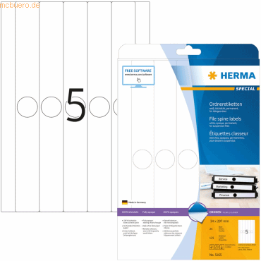 HERMA Hngeordneretiketten wei 34x297mm Special A4 VE=125 Stck