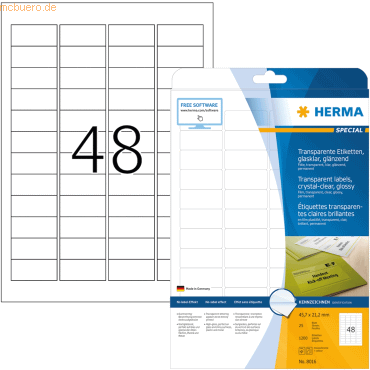 HERMA Etiketten 45,7x21,2 mm transparent klar Folie glnzend 1200 Stc