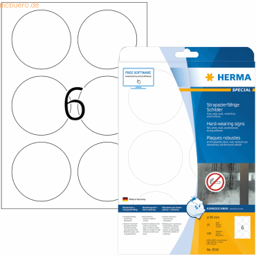 HERMA Schilder 85 mm rund wei stark haftend Folie matt wetterfest 150