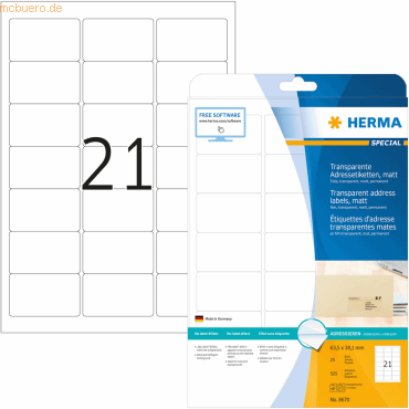 HERMA Adressetiketten Folie transparent 63,5x38,1mm Special A4 LaserCo