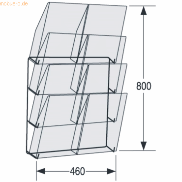 Kerkmann Wandmagazin Concept BxTxH 46x19x80cm 2x4 Fcher transparent