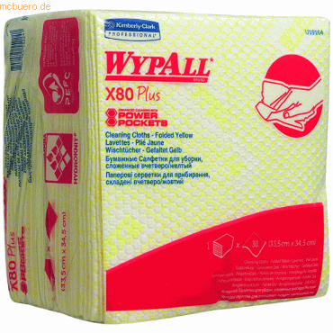 Wypall Wischtücher Wypall X80 plus 1-lagig 35x34cm 1/4-Falz gelb