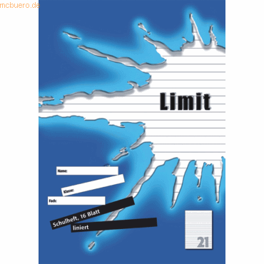 10 x Landre Schulheft Limit A4 Lineatur 21 16 Blatt blau