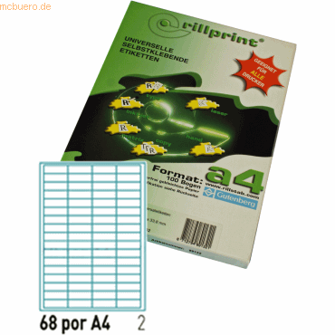 Rillstab Universaletiketten Rillprint wei 48,5x16,9mm A4 VE=6800 Etik