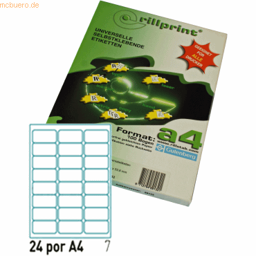 Rillstab Universaletiketten Rillprint wei 63,5x33,9mm A4 VE=2400 Etik
