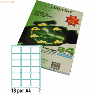 Rillstab Universaletiketten Rillprint wei 63,5x46,6mm A4 VE=1800 Etik